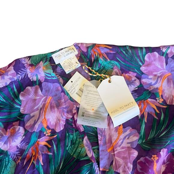 NEW Pool to Party Floral Fringe Swim COVER UP KIMONO Tropical Purple 100% Cotton - Picture 8 of 12